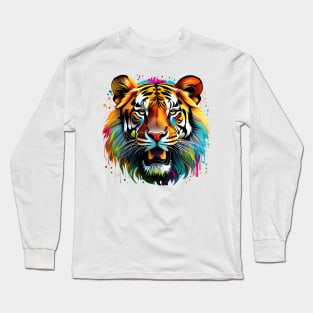 Vibrant Tiger Muzzle: Digital Art for Diverse Mediums Long Sleeve T-Shirt